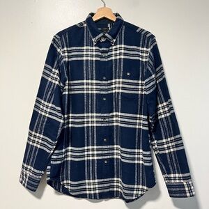 J.Crew Men’s Navy Plaid Flannel Shirt with Suede Elbow Patches - Size M